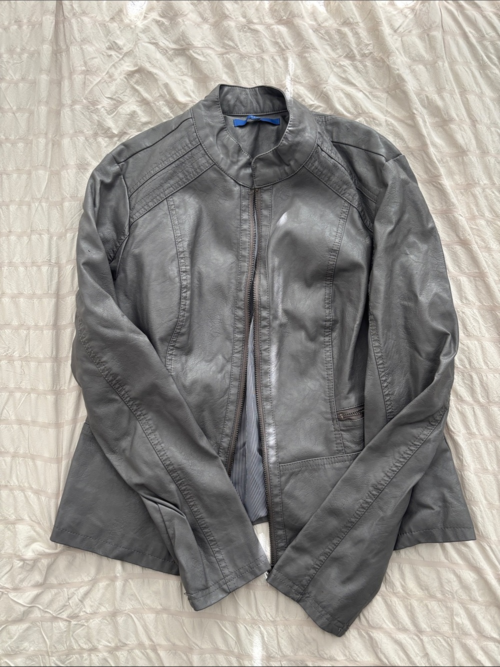 Apt. 9 Women's Gray Faux Leather Zip-Front Jacket